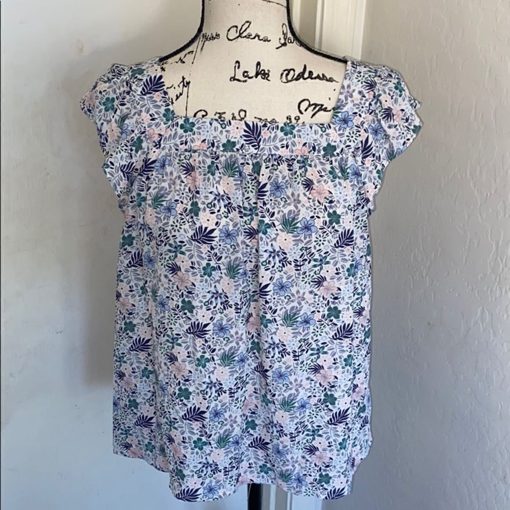Loft Floral Print Top Boho Cottage Core Summer Spring Prairie Feminine